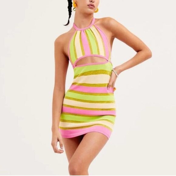 For Love And Lemons Dresses & Skirts - For Love And Lemons Pink and Green Striped Mini Dress